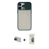 MARSİLYAN™- iPhone 13 Pro Max Kılıf Vadi Çizgi - Siyah 6D Mat Seramik Hayalet Nano Ekran Koruyucu + Kırmızı Rainbow Kamera Lens Koruma Cam