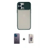 MARSİLYAN™- iPhone 13 Pro Max Kılıf Vadi Çizgi - Siyah Bilvis 3D Cam Ekran Koruyucu + Neon Fosforlu Kamera Lens - MI