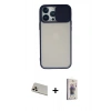 MARSİLYAN™- iPhone 13 Pro Max Kılıf Vadi Çizgi - Siyah Bilvis 3D Cam Ekran Koruyucu + Rose Gold Rainbow Kamera Lens Koruma Cam