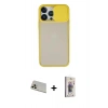 MARSİLYAN™- iPhone 13 Pro Max Kılıf Vadi Çizgi - Siyah Bilvis 3D Cam Ekran Koruyucu + Rose Gold Rainbow Kamera Lens Koruma Cam