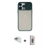 MARSİLYAN™- iPhone 13 Pro Max Kılıf Vadi Çizgi - Siyah Bilvis 3D Cam Ekran Koruyucu + Sierra Blue Pers Alüminyum Kamera Lens