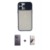 MARSİLYAN™- iPhone 13 Pro Max Kılıf Vadi Çizgi - Siyah Bilvis 3D Mat Cam Ekran Koruyucu + Neon Fosforlu Kamera Lens - BZ