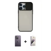MARSİLYAN™- iPhone 13 Pro Max Kılıf Vadi Çizgi - Siyah Bilvis 3D Mat Cam Ekran Koruyucu + Neon Fosforlu Kamera Lens - BZ