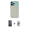 MARSİLYAN™- iPhone 13 Pro Max Kılıf Vadi Çizgi - Siyah Bilvis 3D Mat Cam Ekran Koruyucu + Neon Fosforlu Kamera Lens - BZ