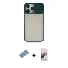 MARSİLYAN™- iPhone 13 Pro Max Kılıf Vadi Çizgi - Siyah Bilvis 3D Mat Cam Ekran Koruyucu + Gökkuşağı Shine Kamera Lens Koruma Cam