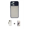 MARSİLYAN™- iPhone 13 Pro Max Kılıf Vadi Çizgi - Siyah Bilvis 3D Mat Cam Ekran Koruyucu + Shine Kamera Lens - GD