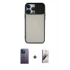 MARSİLYAN™- iPhone 13 Pro Max Kılıf Vadi Çizgi - Siyah Bilvis 3D Mat Cam Ekran Koruyucu + Neon Fosforlu Kamera Lens - MI