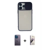 MARSİLYAN™- iPhone 13 Pro Max Kılıf Vadi Çizgi - Siyah Bilvis 3D Mat Cam Ekran Koruyucu + Neon Fosforlu Kamera Lens - MI