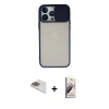MARSİLYAN™- iPhone 13 Pro Max Kılıf Vadi Çizgi - Siyah Bilvis 3D Mat Cam Ekran Koruyucu + Pers Alüminyum Kamera Lens - GD