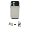 MARSİLYAN™- iPhone 13 Pro Max Kılıf Vadi Çizgi - Siyah Bilvis 3D Mat Cam Ekran Koruyucu + Rainbow Kamera Lens Koruma Cam - BZ