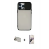 MARSİLYAN™- iPhone 13 Pro Max Kılıf Vadi Çizgi - Siyah Bilvis 3D Mat Cam Ekran Koruyucu + Rainbow Kamera Lens Koruma Cam - REGD