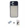 MARSİLYAN™- iPhone 13 Pro Max Kılıf Vadi Çizgi - Siyah Bilvis 3D Mat Cam Ekran Koruyucu + Shine Kamera Lens Koruma Cam - MI