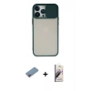 MARSİLYAN™- iPhone 13 Pro Max Kılıf Vadi Çizgi - Siyah Bilvis 3D Mat Cam Ekran Koruyucu + Shine Kamera Lens Koruma Cam - PE
