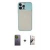 MARSİLYAN™- iPhone 13 Pro Max Kılıf Vadi Çizgi - Siyah Bilvis 3D Mat Cam Ekran Koruyucu + Neon Fosforlu Kamera Lens - YL