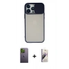 MARSİLYAN™- iPhone 13 Pro Max Kılıf Vadi Çizgi - Siyah Bilvis 3D Mat Cam Ekran Koruyucu + Neon Fosforlu Kamera Lens - YL