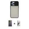 MARSİLYAN™- iPhone 13 Pro Max Kılıf Vadi Çizgi - Siyah Bilvis 3D Mat Cam Ekran Koruyucu + Neon Fosforlu Kamera Lens - YL