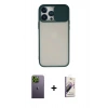 MARSİLYAN™- iPhone 13 Pro Max Kılıf Vadi Çizgi - Siyah Bilvis 3D Mat Cam Ekran Koruyucu + Neon Fosforlu Kamera Lens - YL