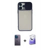 MARSİLYAN™- iPhone 13 Pro Max Kılıf Vadi Çizgi - Siyah Bilvis 5in1 5D Magic Hayalet Cam Ekran Koruyucu + Mavi Neon Fosforlu Kamera Lens