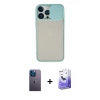 MARSİLYAN™- iPhone 13 Pro Max Kılıf Vadi Çizgi - Siyah Bilvis 5in1 5D Magic Hayalet Cam Ekran Koruyucu + Mavi Neon Fosforlu Kamera Lens
