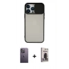 MARSİLYAN™- iPhone 13 Pro Max Kılıf Vadi Çizgi - Siyah Bilvis Hayalet Cam Ekran Koruyucu + Neon Fosforlu Kamera Lens - BZ