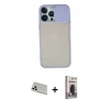 MARSİLYAN™- iPhone 13 Pro Max Kılıf Vadi Çizgi - Siyah Bilvis Hayalet Cam Ekran Koruyucu + Beyaz Rainbow Kamera Lens Koruma Cam