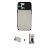 MARSİLYAN™- iPhone 13 Pro Max Kılıf Vadi Çizgi - Siyah Bilvis Hayalet Cam Ekran Koruyucu + Beyaz Rainbow Kamera Lens Koruma Cam
