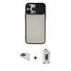 MARSİLYAN™- iPhone 13 Pro Max Kılıf Vadi Çizgi - Siyah Bilvis Hayalet Cam Ekran Koruyucu + Lacivert Pers Alüminyum Kamera Lens