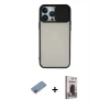 MARSİLYAN™- iPhone 13 Pro Max Kılıf Vadi Çizgi - Siyah Bilvis Hayalet Cam Ekran Koruyucu + Pembe Shine Kamera Lens Koruma Cam
