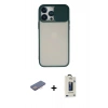 MARSİLYAN™- iPhone 13 Pro Max Kılıf Vadi Çizgi - Siyah Bilvis Hayalet Cam Ekran Koruyucu + Renkli Kamera Lens Koruma Cam - PE