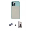 MARSİLYAN™- iPhone 13 Pro Max Kılıf Vadi Çizgi - Siyah Bilvis Hayalet Cam Ekran Koruyucu + Renkli Kamera Lens Koruma Cam - TU