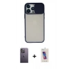 MARSİLYAN™- iPhone 13 Pro Max Kılıf Vadi Çizgi - Siyah Joko 5D Cam + Neon Fosforlu Kamera Lens - BZ