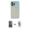 MARSİLYAN™- iPhone 13 Pro Max Kılıf Vadi Çizgi - Siyah Joko 5D Cam + Yeşil Neon Fosforlu Kamera Lens