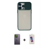 MARSİLYAN™- iPhone 13 Pro Max Kılıf Vadi Çizgi - Siyah Joko 5D Cam + Yeşil Neon Fosforlu Kamera Lens