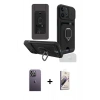 MARSİLYAN™- iPhone 13 Pro Max Kılıf Vadi Form Prime - Siyah Bilvis 3D Mat Cam Ekran Koruyucu + Beyaz Neon Fosforlu Kamera Lens