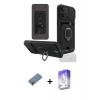 MARSİLYAN™- iPhone 13 Pro Max Kılıf Vadi Form Prime - Siyah Bilvis 5in1 3D Magic Cam Ekran Koruyucu + Mor Metal Kamera Lens Koruma Cam