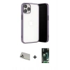 MARSİLYAN™- iPhone 13 Pro Max Kılıf Vadi Minimal - Şeffaf 360 Full Body Arka Koruyucu + Beyaz Rainbow Kamera Lens Koruma Cam