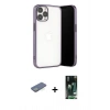 MARSİLYAN™- iPhone 13 Pro Max Kılıf Vadi Minimal - Şeffaf 360 Full Body Arka Koruyucu + Renkli Kamera Lens Koruma Cam - YL