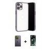 MARSİLYAN™- iPhone 13 Pro Max Kılıf Vadi Minimal - Şeffaf 360 Full Body Arka Koruyucu + Neon Fosforlu Kamera Lens - YL