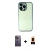 MARSİLYAN™- iPhone 13 Pro Max Kılıf Vadi Minimal - Şeffaf Maxco Cam Ekran Koruyucu + Neon Fosforlu Kamera Lens - BZ