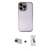 MARSİLYAN™- iPhone 13 Pro Max Kılıf Vadi Minimal - Şeffaf Pasifik Cam Ekran Koruyucu + Kırmızı Rainbow Kamera Lens Koruma Cam