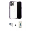 MARSİLYAN™- iPhone 13 Pro Max Kılıf Vadi Minimal - Şeffaf Pasifik Cam Ekran Koruyucu + Lacivert Pers Alüminyum Kamera Lens