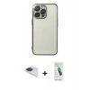 MARSİLYAN™- iPhone 13 Pro Max Kılıf Vadi Minimal - Şeffaf Pasifik Cam Ekran Koruyucu + Lacivert Pers Alüminyum Kamera Lens