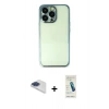 MARSİLYAN™- iPhone 13 Pro Max Kılıf Vadi Minimal - Şeffaf Pasifik Cam Ekran Koruyucu + Lacivert Pers Alüminyum Kamera Lens