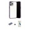 MARSİLYAN™- iPhone 13 Pro Max Kılıf Vadi Minimal - Şeffaf Pasifik Cam Ekran Koruyucu + Renkli Kamera Lens Koruma Cam - MI