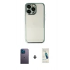 MARSİLYAN™- iPhone 13 Pro Max Kılıf Vadi Minimal - Şeffaf Pasifik Cam Ekran Koruyucu + Neon Fosforlu Kamera Lens - MI