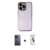 MARSİLYAN™- iPhone 13 Pro Max Kılıf Vadi Minimal - Şeffaf Pasifik Cam Ekran Koruyucu + Neon Fosforlu Kamera Lens - MI