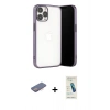 MARSİLYAN™- iPhone 13 Pro Max Kılıf Vadi Minimal - Şeffaf Pasifik Cam Ekran Koruyucu + Renkli Kamera Lens Koruma Cam - PE
