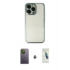 MARSİLYAN™- iPhone 13 Pro Max Kılıf Vadi Minimal - Şeffaf Pasifik Cam Ekran Koruyucu + Yeşil Neon Fosforlu Kamera Lens