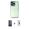 MARSİLYAN™- iPhone 13 Pro Max Kılıf Vadi Minimal - Şeffaf Pasifik Cam Ekran Koruyucu + Yeşil Neon Fosforlu Kamera Lens
