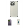 MARSİLYAN™- iPhone 13 Pro Max Kılıf Vadi Minimal - Şeffaf Pasifik Cam Ekran Koruyucu + Yeşil Neon Fosforlu Kamera Lens